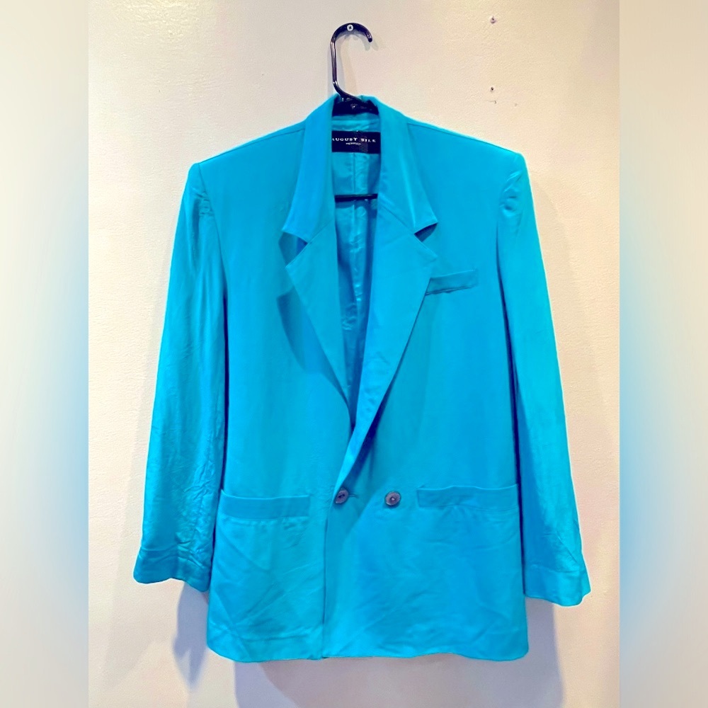 Women’s Vintage AUGUST SILK Petites Electric Blue Silk Blazer Size 4